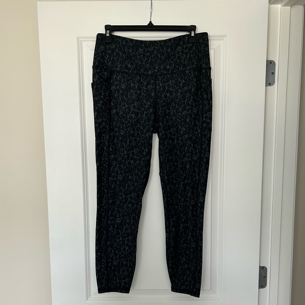 RBX Women’s 7/8 Legging with Pockets - Cheetah Leopard Print Dark Green - Size L